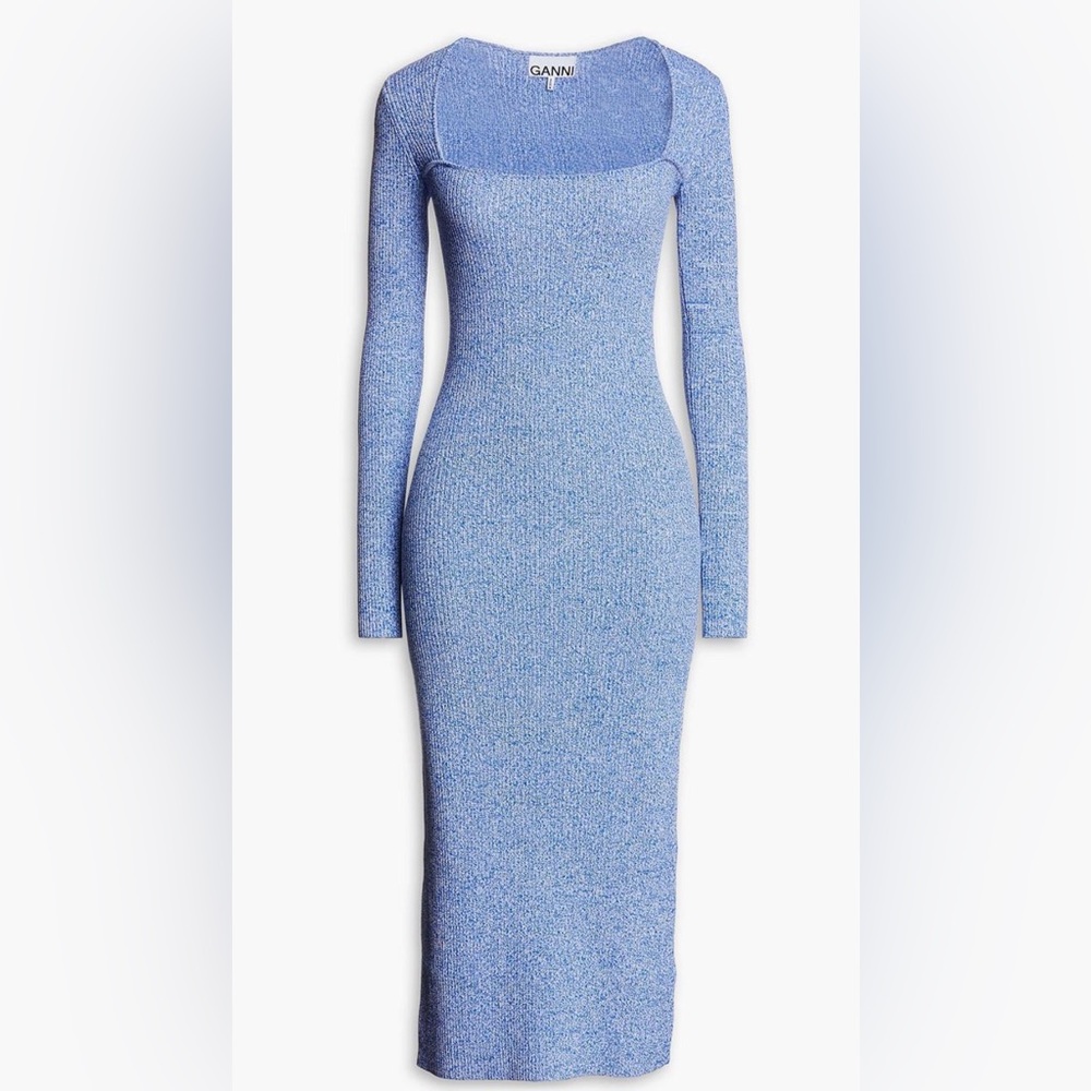 GANNI Daphne Marled Ribbed-Knit Midi Dress
